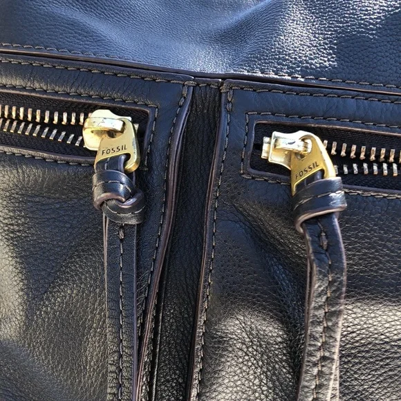 🚨B2G1 FOSSIL Black Leather Hobo Bag Purse - Picture 4 of 14